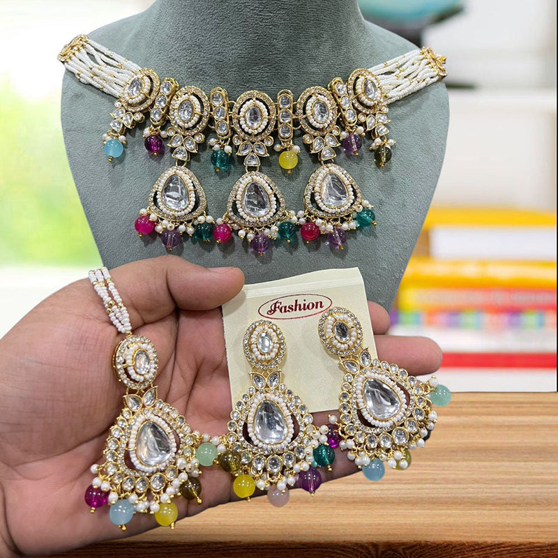 Hira Collections Gold Plated Kundan And Pearl Choker Necklace Set