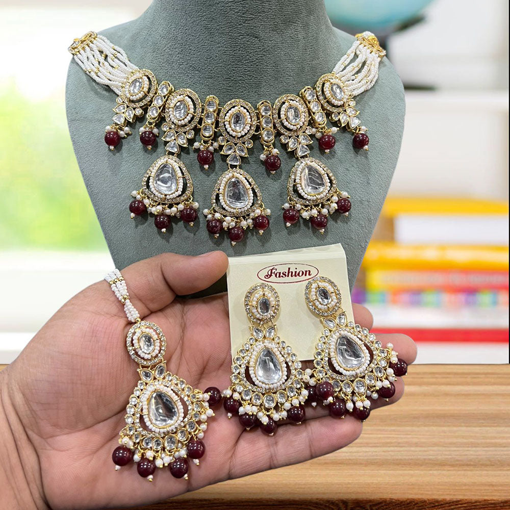 Hira Collections Gold Plated Kundan And Pearl Choker Necklace Set