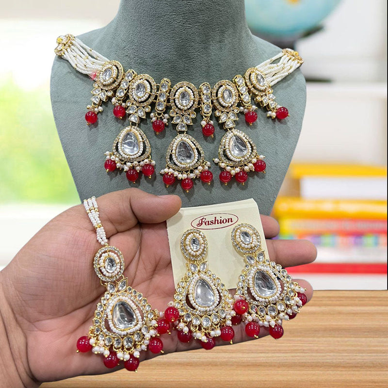 Hira Collections Gold Plated Kundan And Pearl Choker Necklace Set