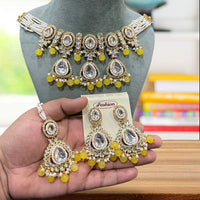 Hira Collections Gold Plated Kundan And Pearl Choker Necklace Set