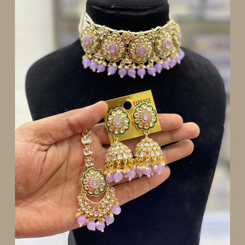 Hira Collections Gold Plated Kundan And Pearl Choker Necklace Set