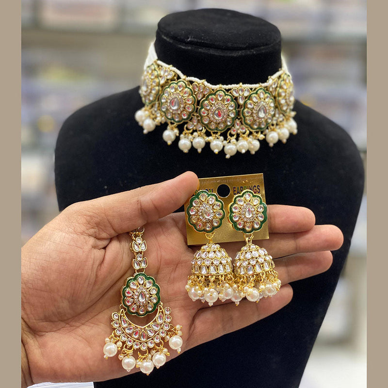 Hira Collections Gold Plated Kundan And Pearl Choker Necklace Set