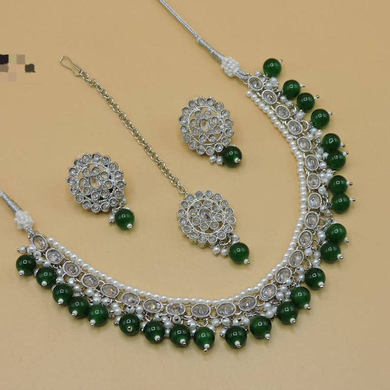 Hira Collections Silver Plated Crystal Stone Necklace Set