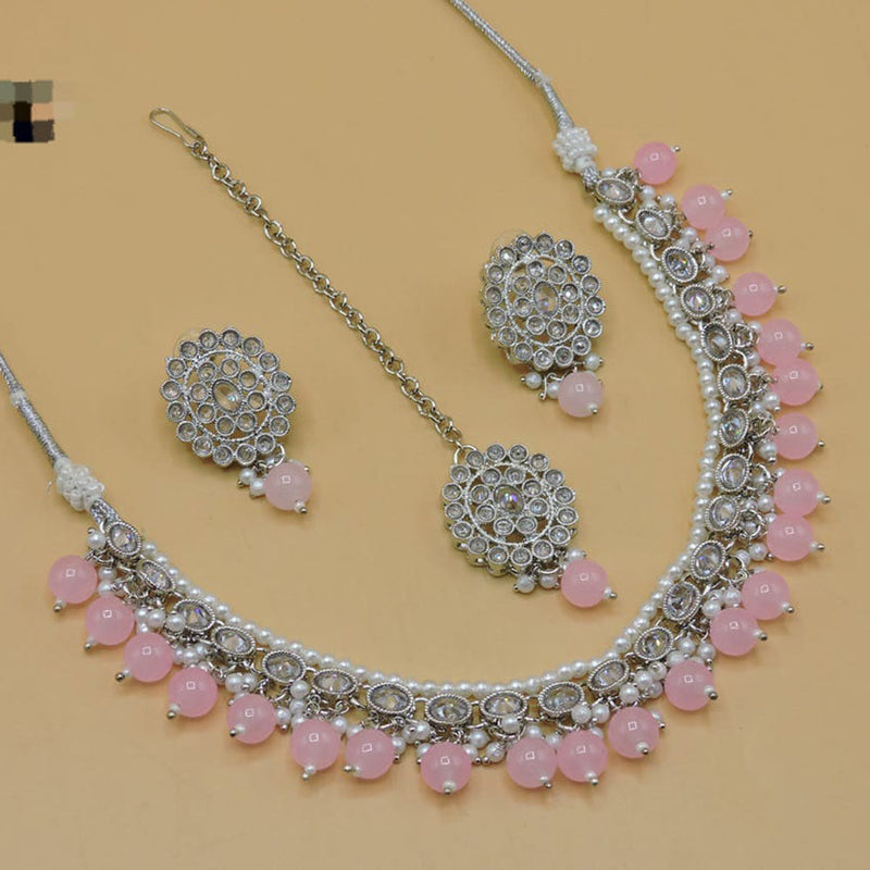 Hira Collections Silver Plated Crystal Stone Necklace Set