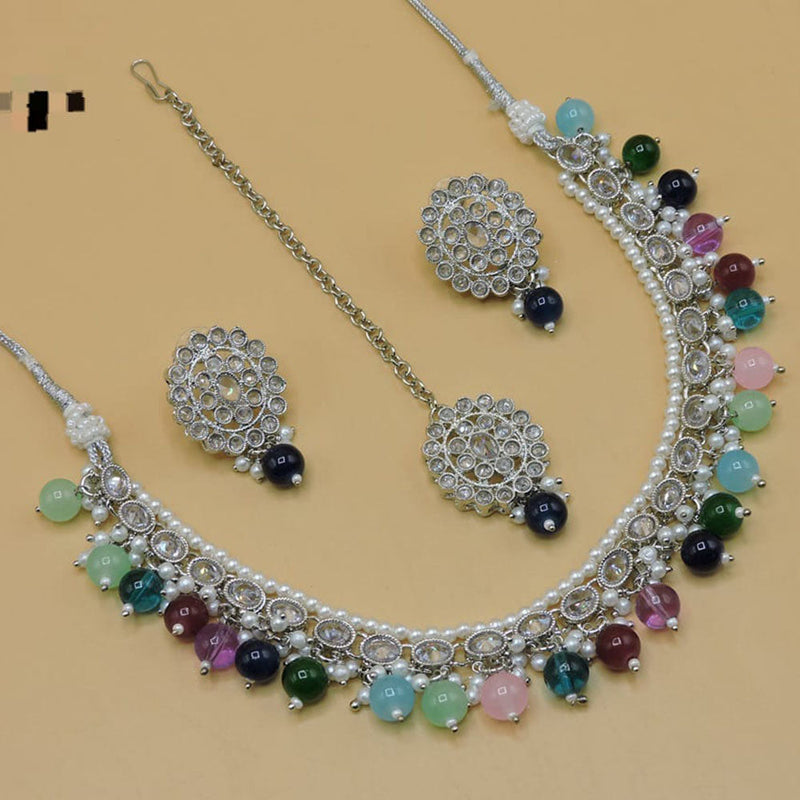 Hira Collections Silver Plated Crystal Stone Necklace Set