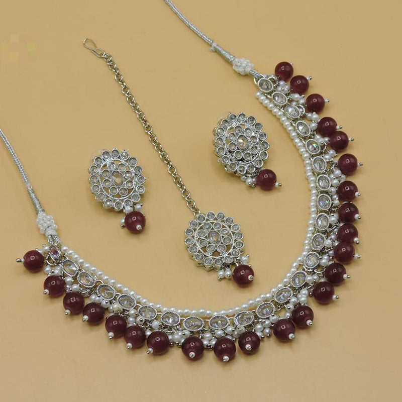 Hira Collections Silver Plated Crystal Stone Necklace Set