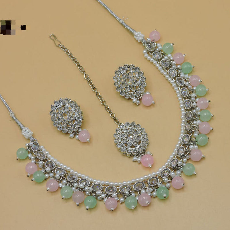 Hira Collections Silver Plated Crystal Stone Necklace Set