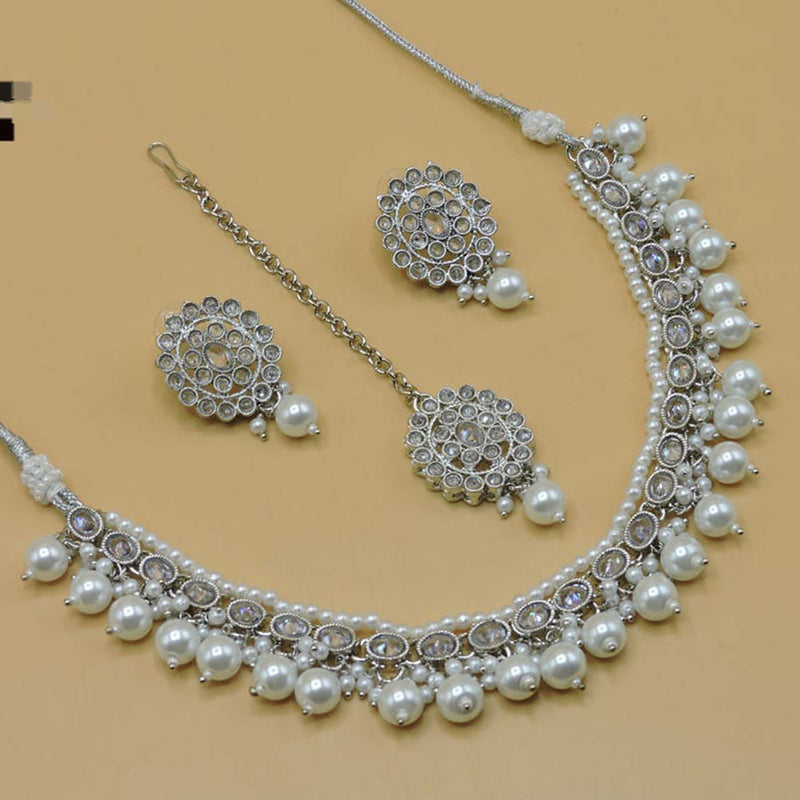 Hira Collections Silver Plated Crystal Stone Necklace Set