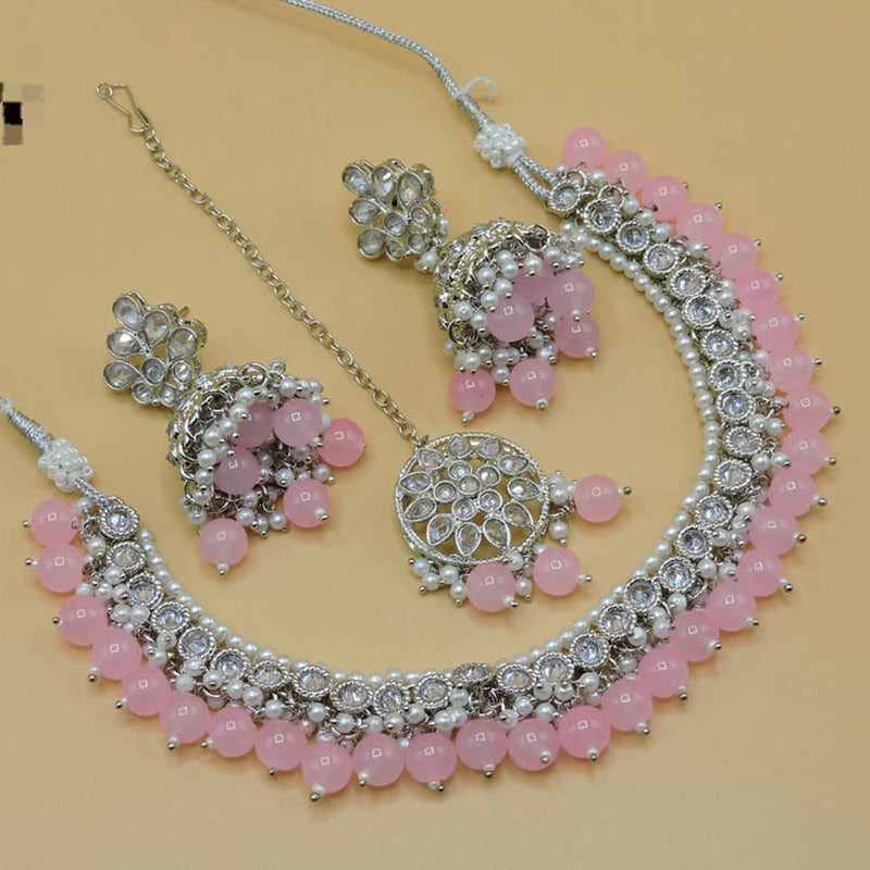 Hira Collections Silver Plated Crystal Stone Necklace Set