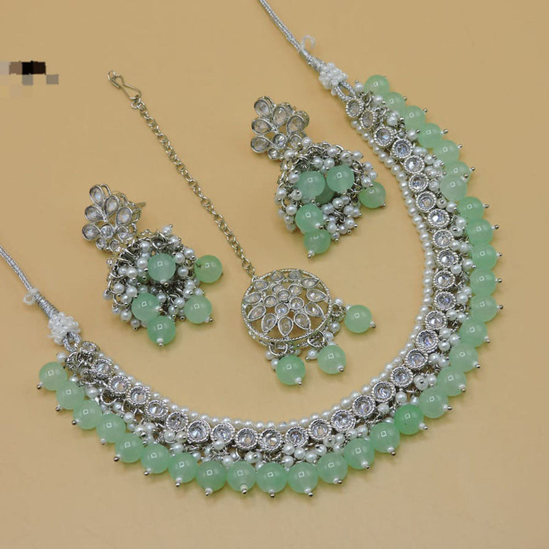 Hira Collections Silver Plated Crystal Stone Necklace Set