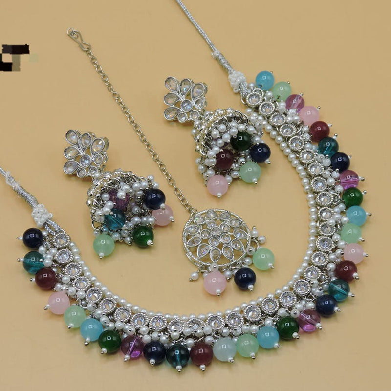 Hira Collections Silver Plated Crystal Stone Necklace Set