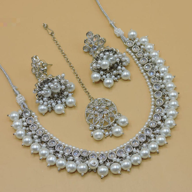 Hira Collections Silver Plated Crystal Stone Necklace Set