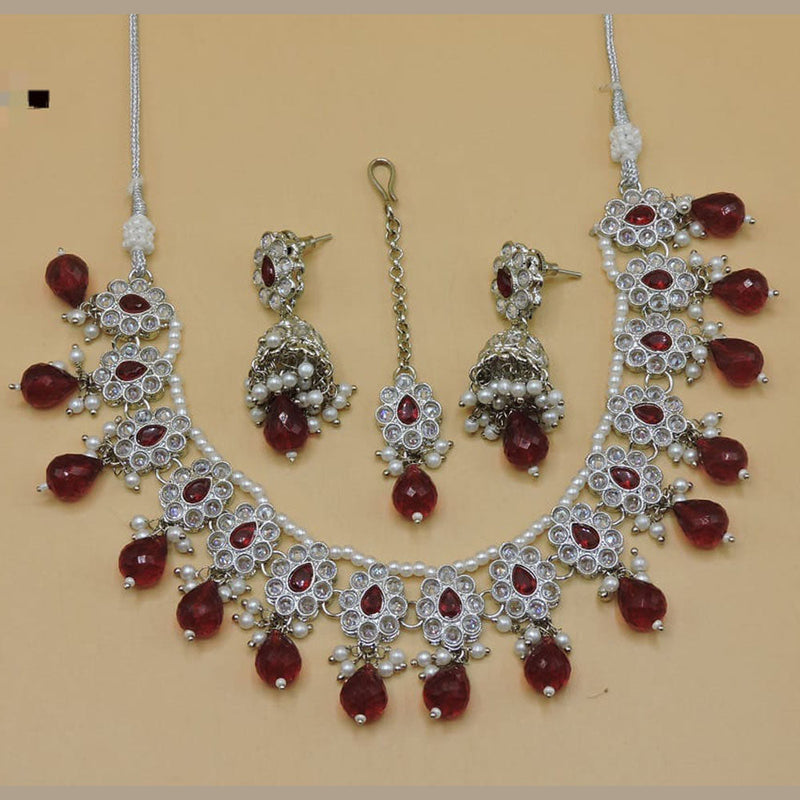 Hira Collections Silver Plated Crystal Stone Necklace Set