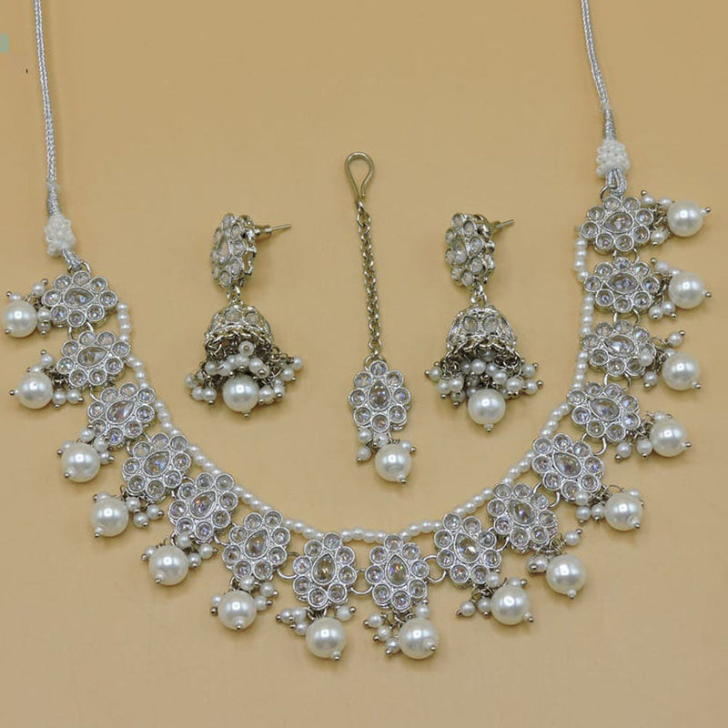 Hira Collections Silver Plated Crystal Stone Necklace Set