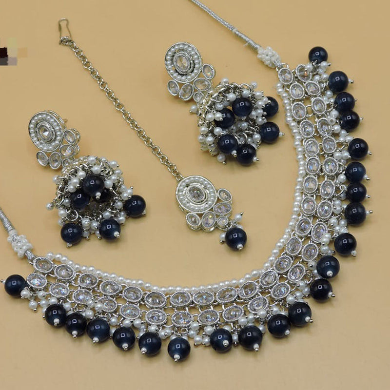 Hira Collections Silver Plated Crystal Stone Necklace Set