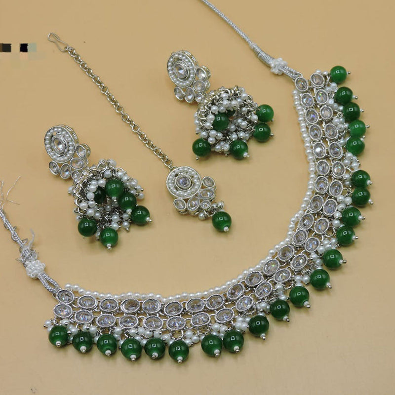 Hira Collections Silver Plated Crystal Stone Necklace Set