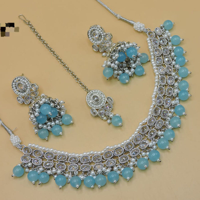 Hira Collections Silver Plated Crystal Stone Necklace Set