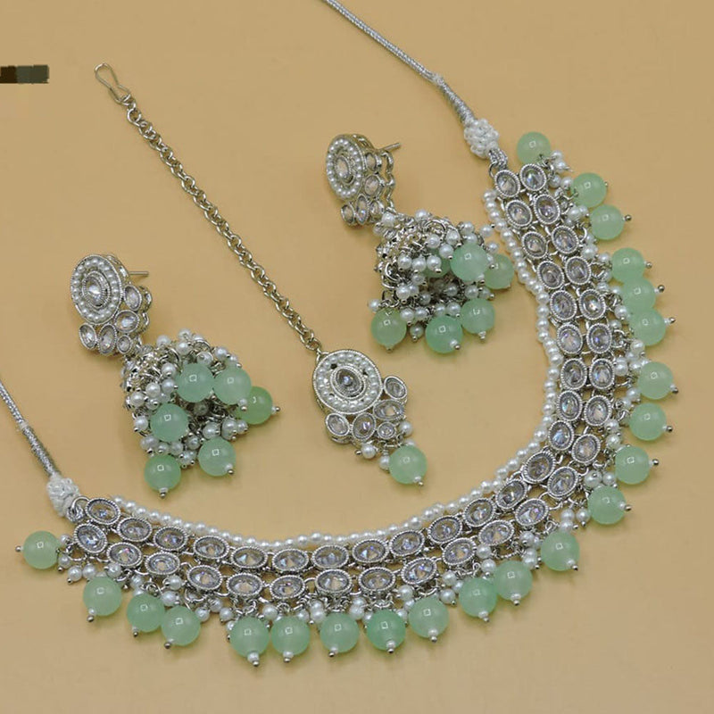 Hira Collections Silver Plated Crystal Stone Necklace Set