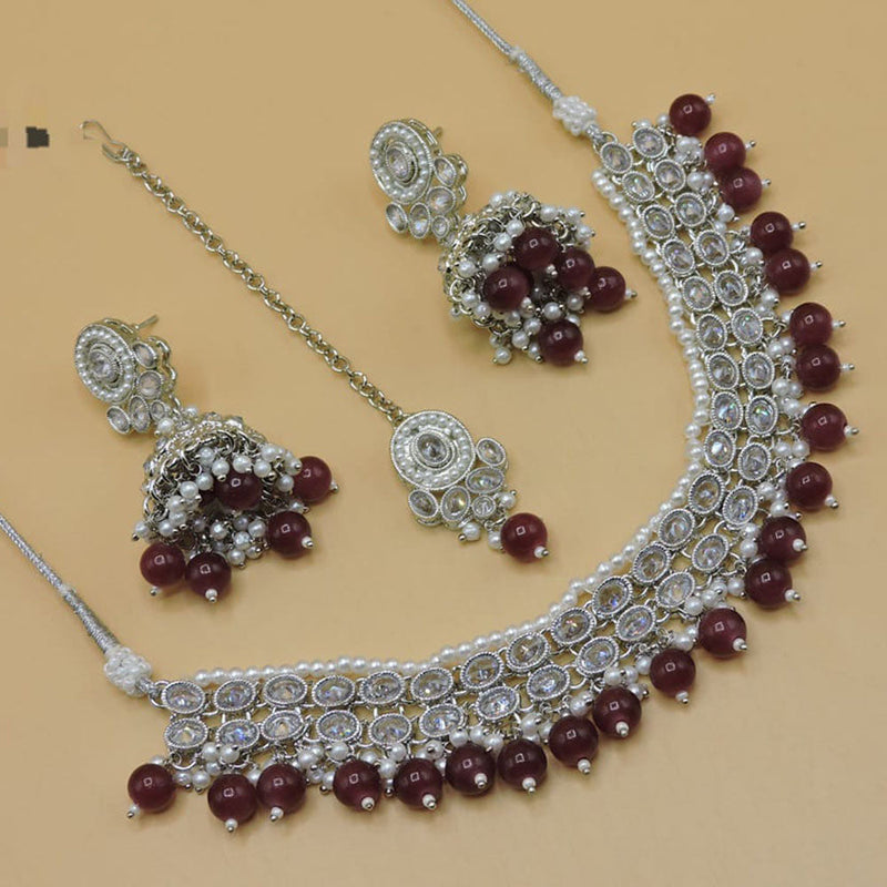 Hira Collections Silver Plated Crystal Stone Necklace Set