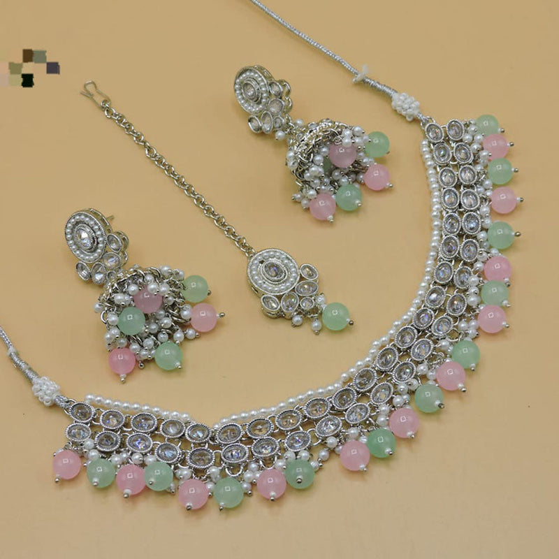 Hira Collections Silver Plated Crystal Stone Necklace Set