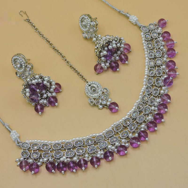 Hira Collections Silver Plated Crystal Stone Necklace Set