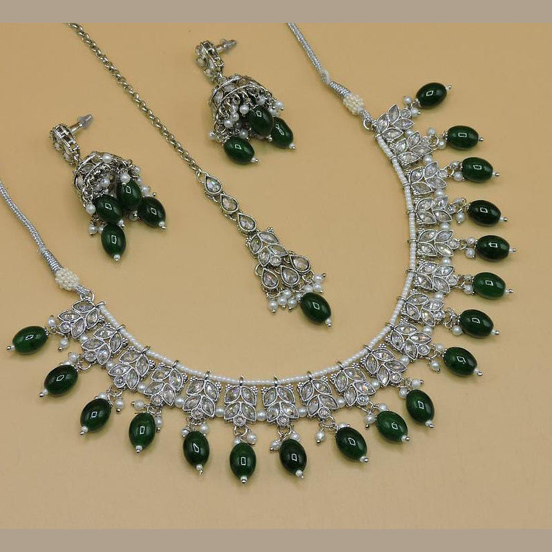 Hira Collections Silver Plated Crystal Stone Necklace Set