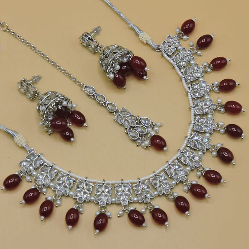 Hira Collections Silver Plated Crystal Stone Necklace Set