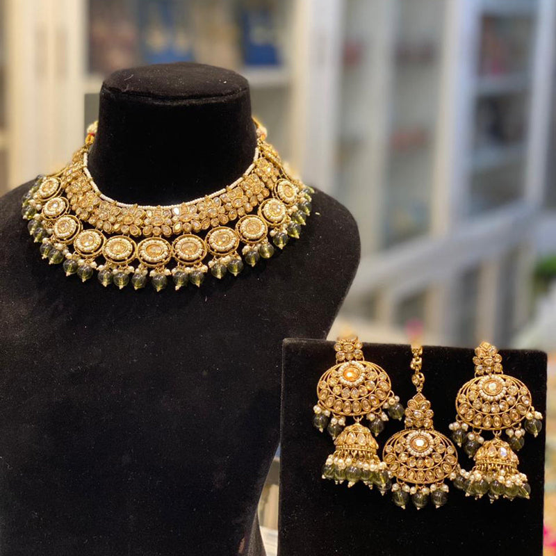 Hira Collections Gold Plated Crystal Stone And Pearls Necklace Set