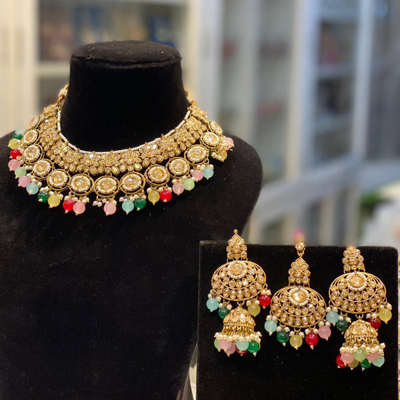 Hira Collections Gold Plated Crystal Stone And Pearls Necklace Set