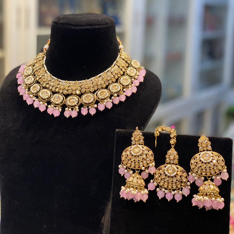 Hira Collections Gold Plated Crystal Stone And Pearls Necklace Set