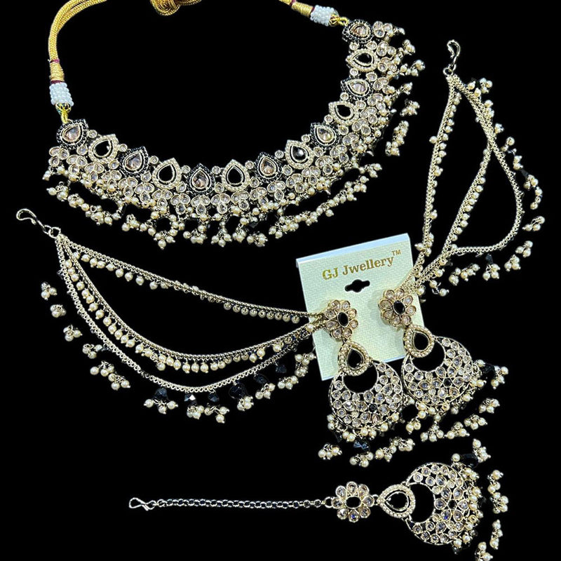 Hira Collections Gold Plated Crystal Stone And Beads Necklace Set