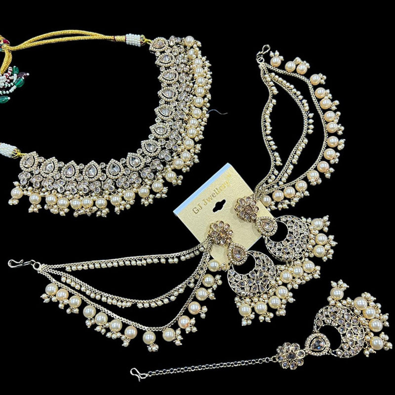 Hira Collections Gold Plated Crystal Stone And Beads Necklace Set