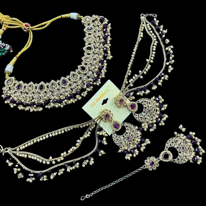 Hira Collections Gold Plated Crystal Stone And Beads Necklace Set