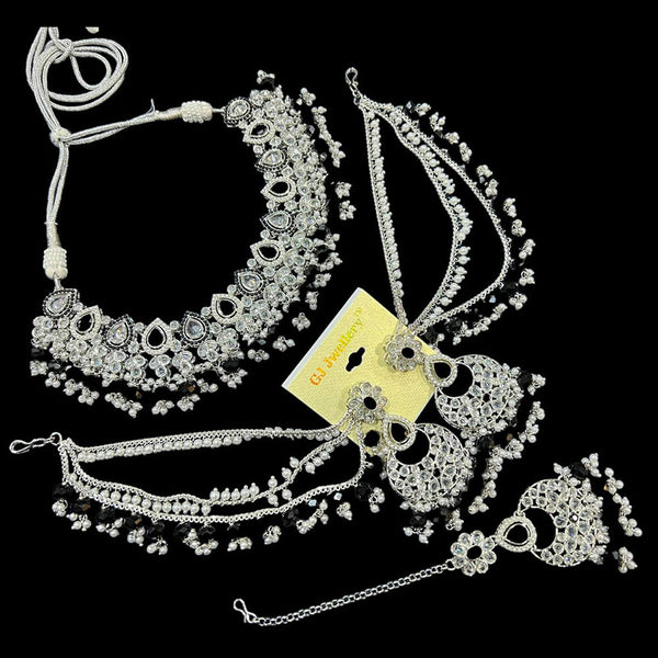 Hira Collections  Silver Plated Crystal Stone And Beads Necklace Set