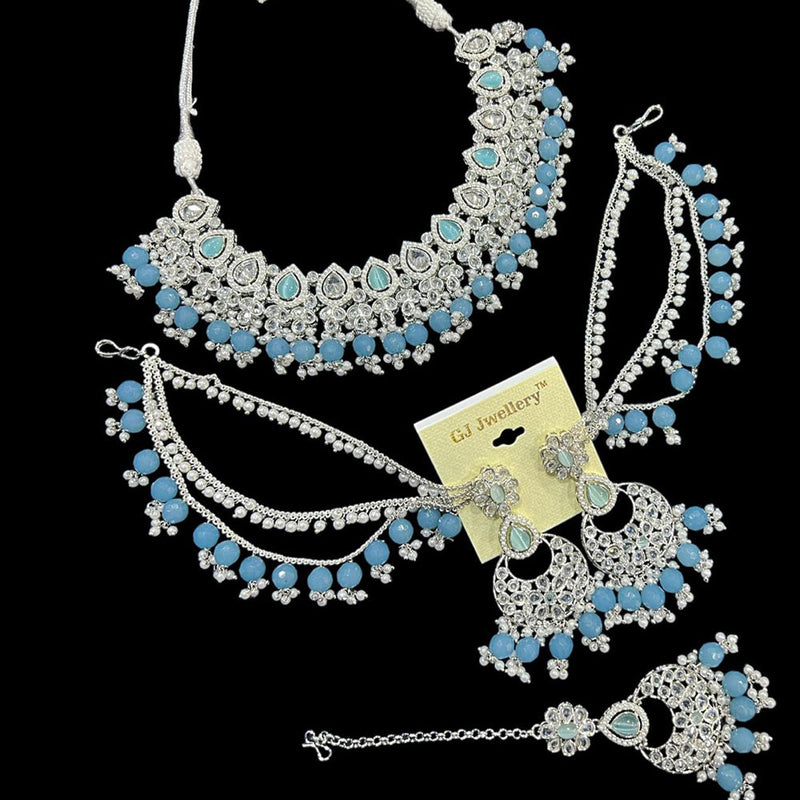 Hira Collections  Silver Plated Crystal Stone And Beads Necklace Set