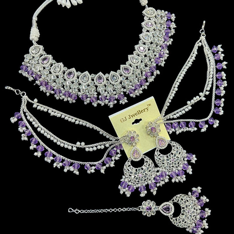 Hira Collections  Silver Plated Crystal Stone And Beads Necklace Set