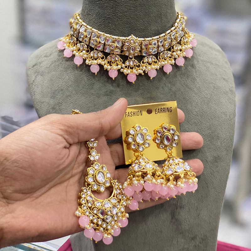 Hira Collections Gold Plated Kundan Stone And Pearl Necklace Set