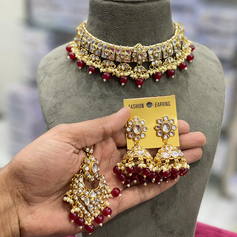 Hira Collections Gold Plated Kundan Stone And Pearl Necklace Set