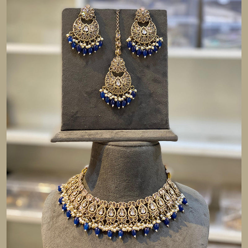 Hira Collections Gold Plated Crystal Stone And Pearl  Necklace Set