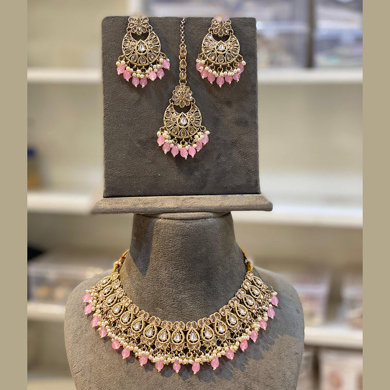 Hira Collections Gold Plated Crystal Stone And Pearl  Necklace Set