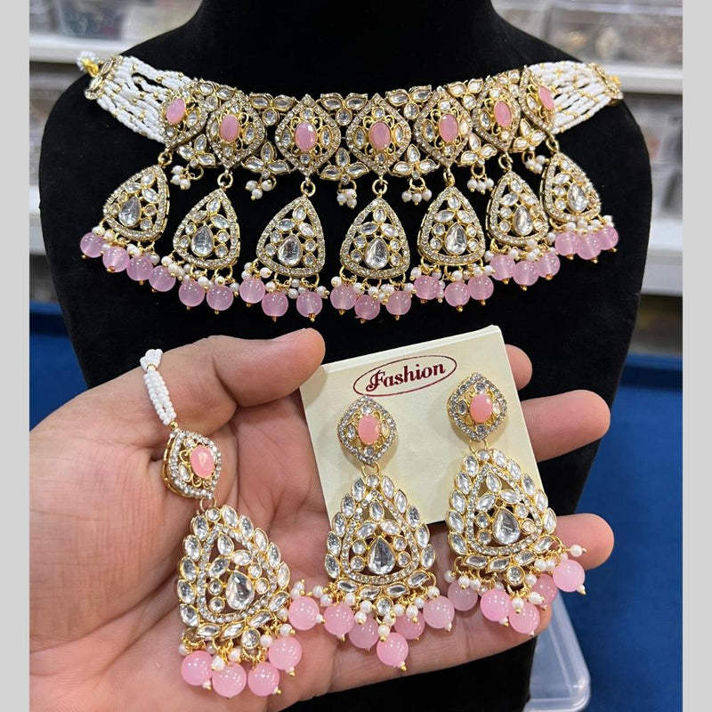 Hira Collections Gold Plated Kundan Stone And Pearls Choker Necklace Set