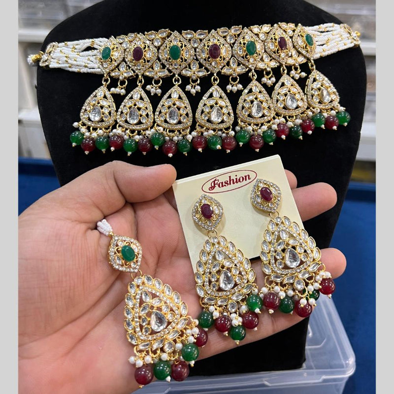 Hira Collections Gold Plated Kundan Stone And Pearls Choker Necklace Set