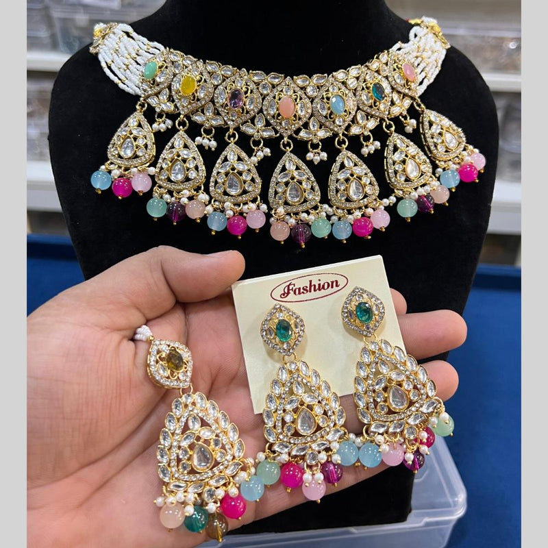 Hira Collections Gold Plated Kundan Stone And Pearls Choker Necklace Set