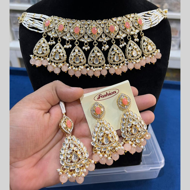 Hira Collections Gold Plated Kundan Stone And Pearls Choker Necklace Set