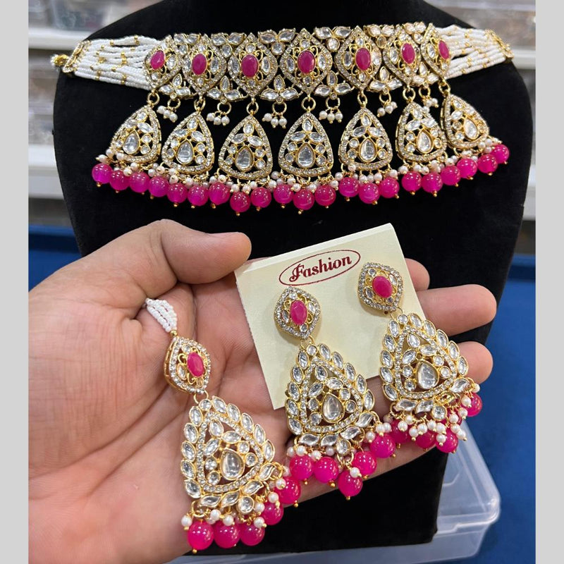 Hira Collections Gold Plated Kundan Stone And Pearls Choker Necklace Set