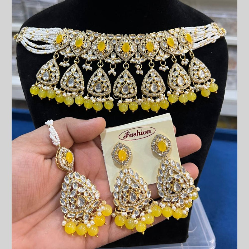 Hira Collections Gold Plated Kundan Stone And Pearls Choker Necklace Set