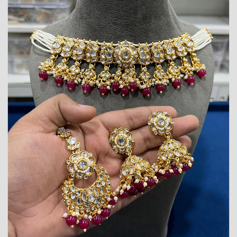 Hira Collections Gold Plated Kundan Stone And Pearls Choker Necklace Set