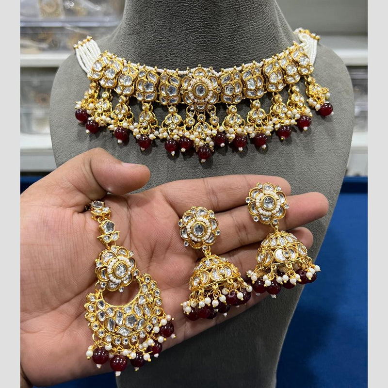 Hira Collections Gold Plated Kundan Stone And Pearls Choker Necklace Set