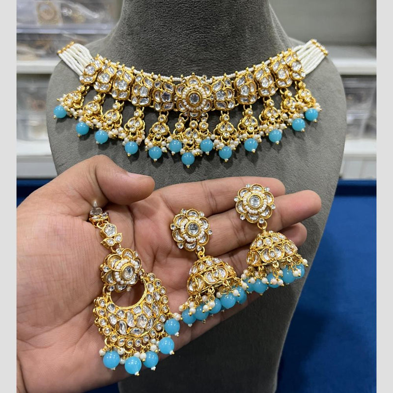 Hira Collections Gold Plated Kundan Stone And Pearls Choker Necklace Set