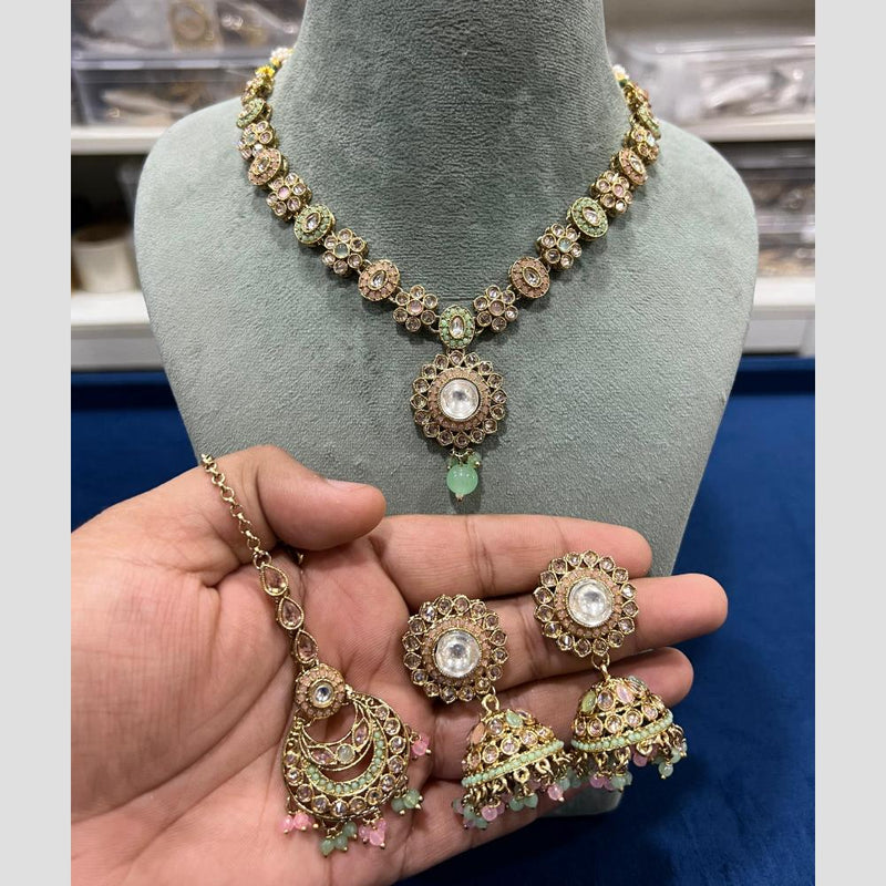 Hira Collections Gold Plated Crystal  Stone And Pearls Necklace Set